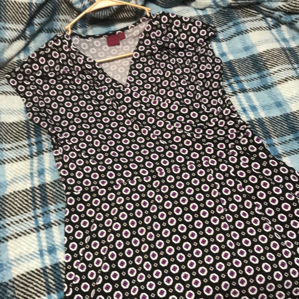 Silky Wrap Dress Size Medium Black with Purple